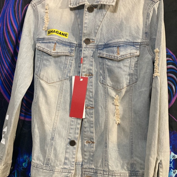 Japanese Bisima blue Jean jacket crow and swords Unisex - Picture 2 of 9